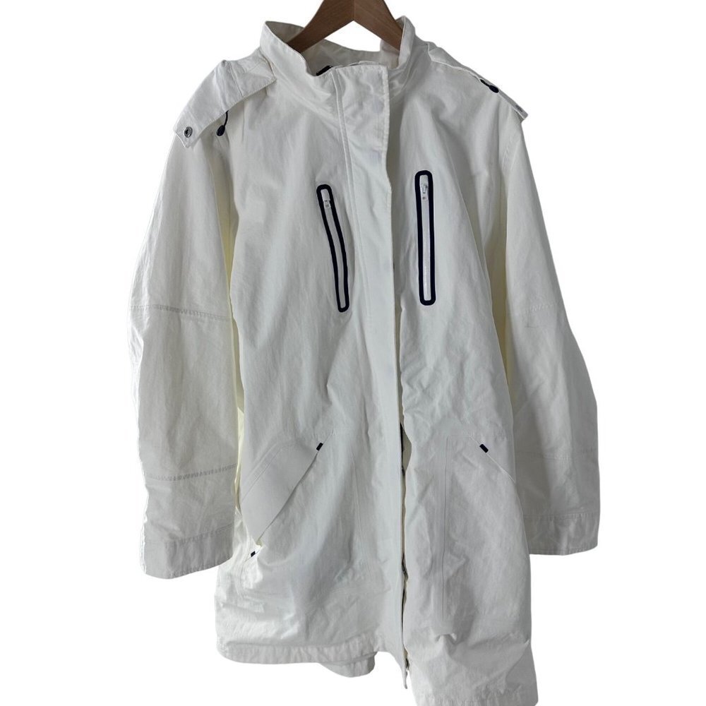 Lands' End Winter White Squall Parka Coat Hood Full Zip & Button 3X Light Lining